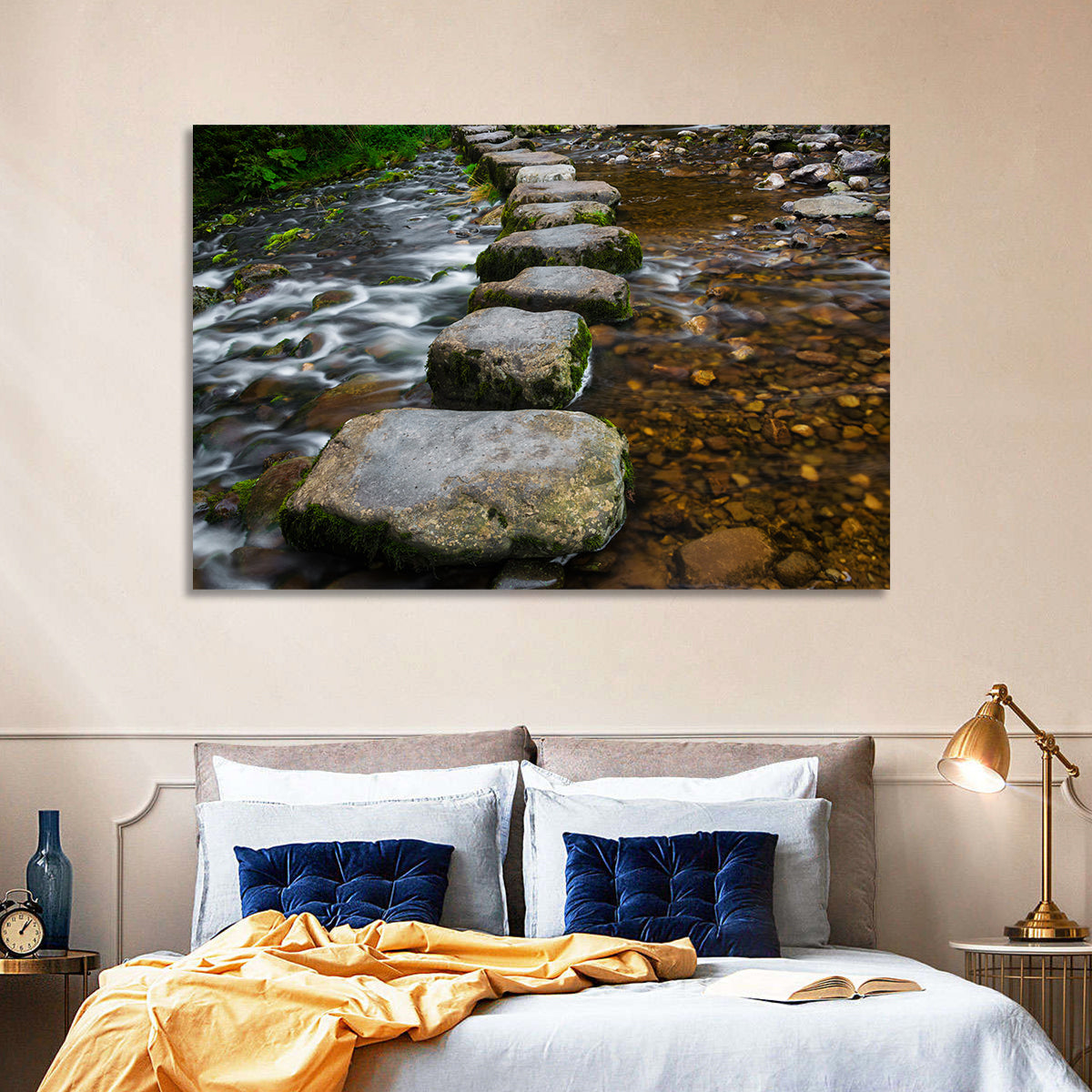Mossy Stepping Stones Over Stream Wall Art