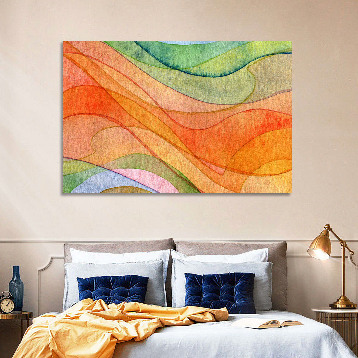 Flying Waves Abstract Wall Art in a room, landscape