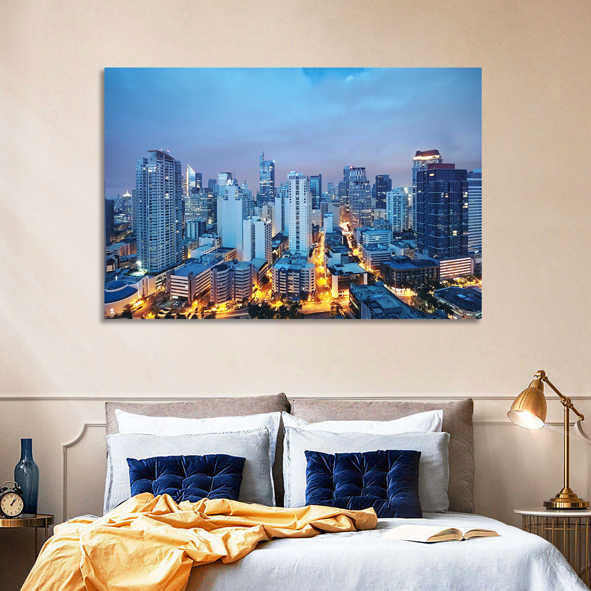 Manila Cityscape at Dusk Wall Art in a room, landscape