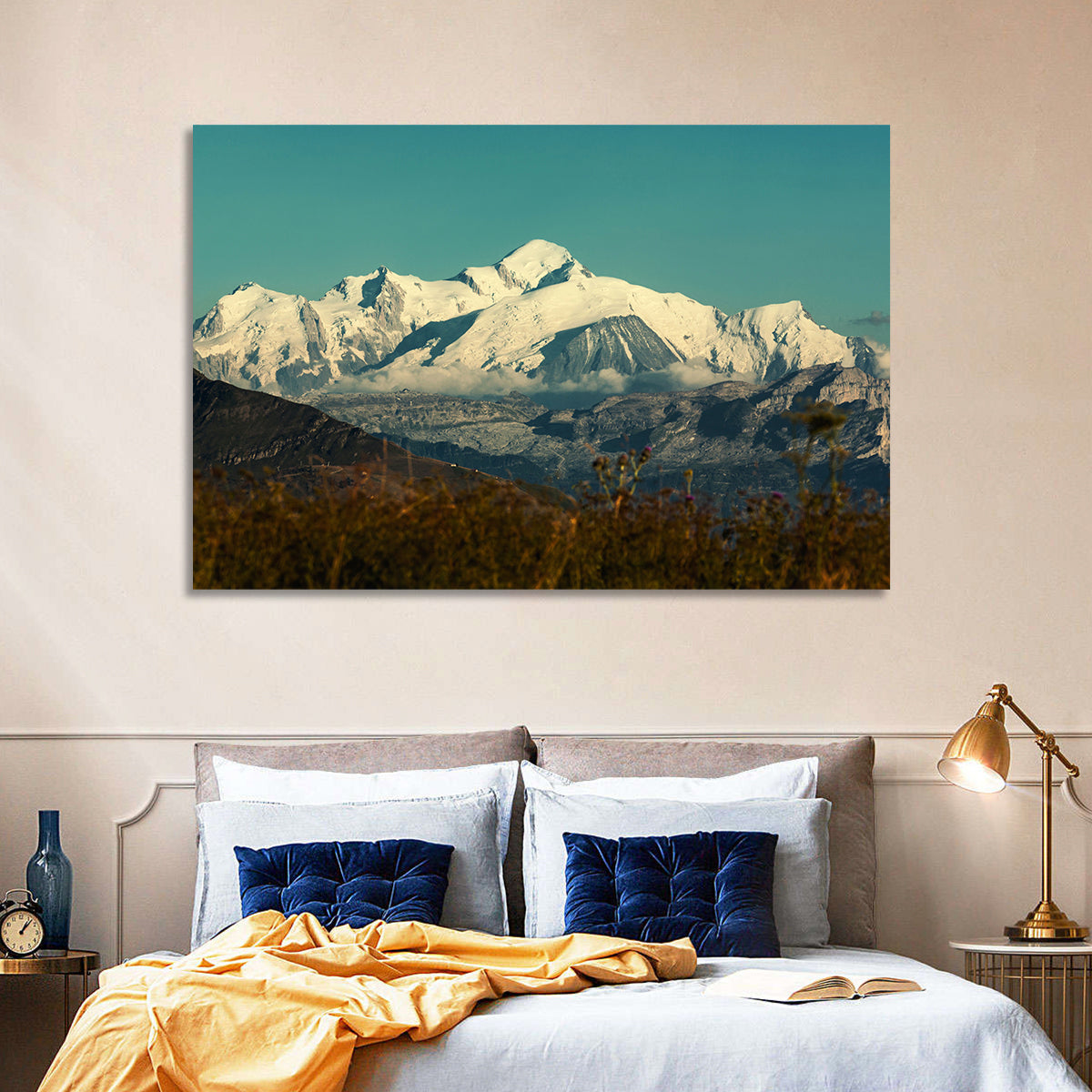 Snowy Mont Blanc Wall Art in a room, landscape