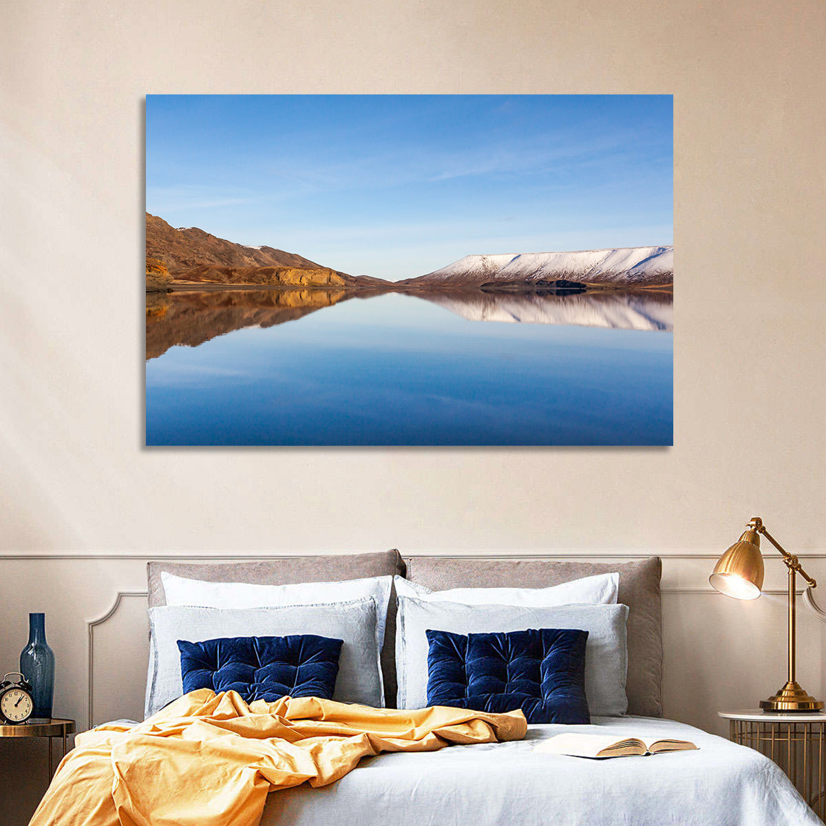 Lake Kleifarvatn Reflection Wall Art in a room, landscape