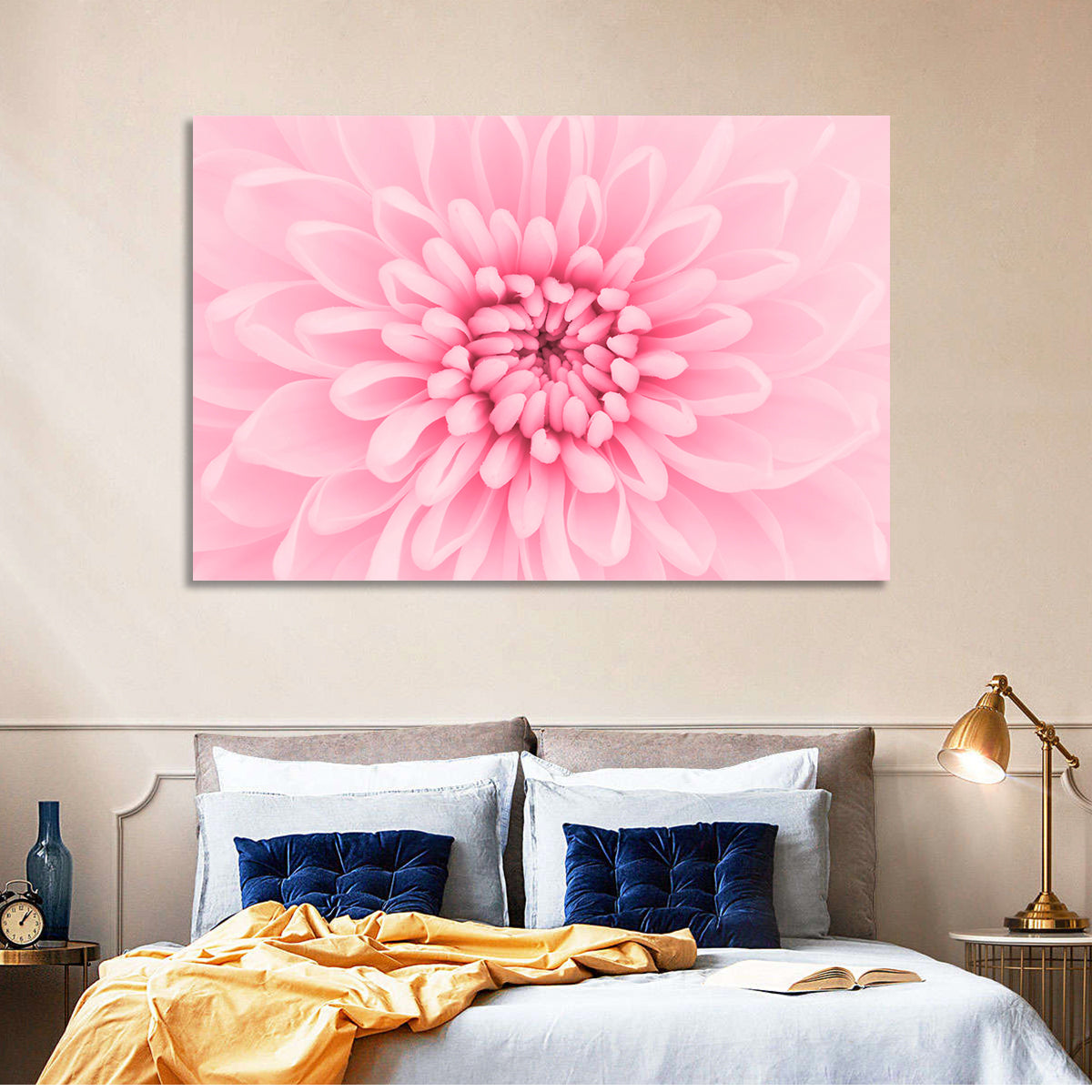 Pink Chrysanthemum Close-up Wall Art in a room, landscape