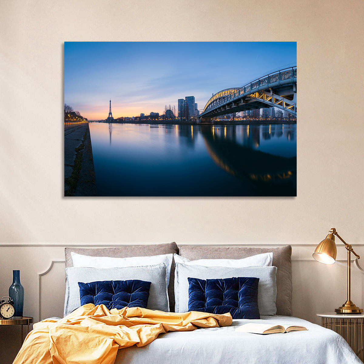 Eiffel Tower Golden Hour Reflection Wall Art