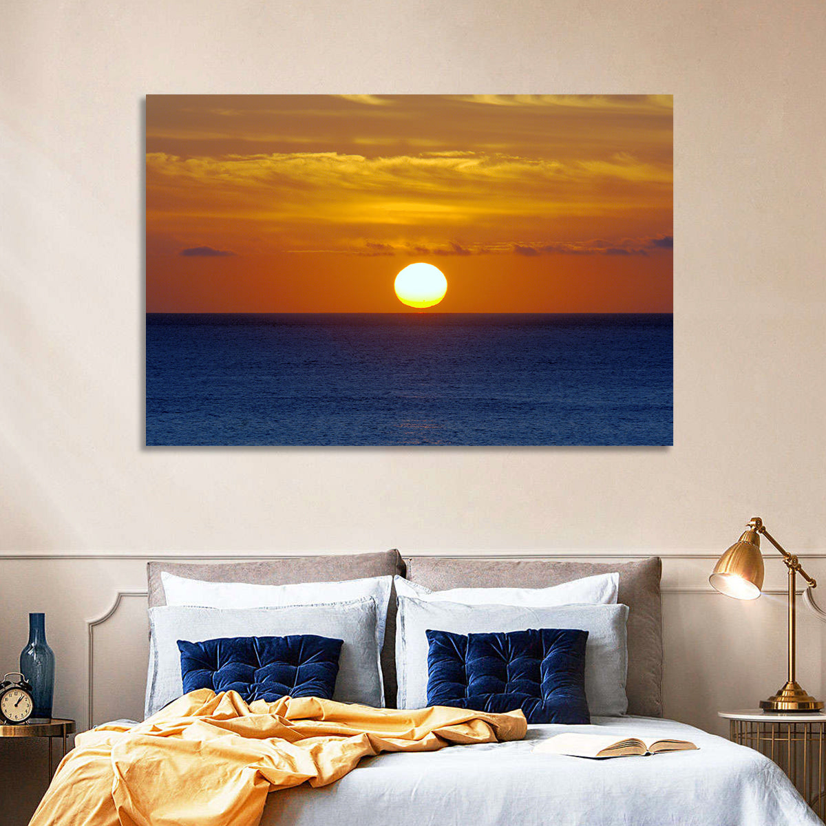 Golden Pacific Sunrise Wall Art in a room, landscape