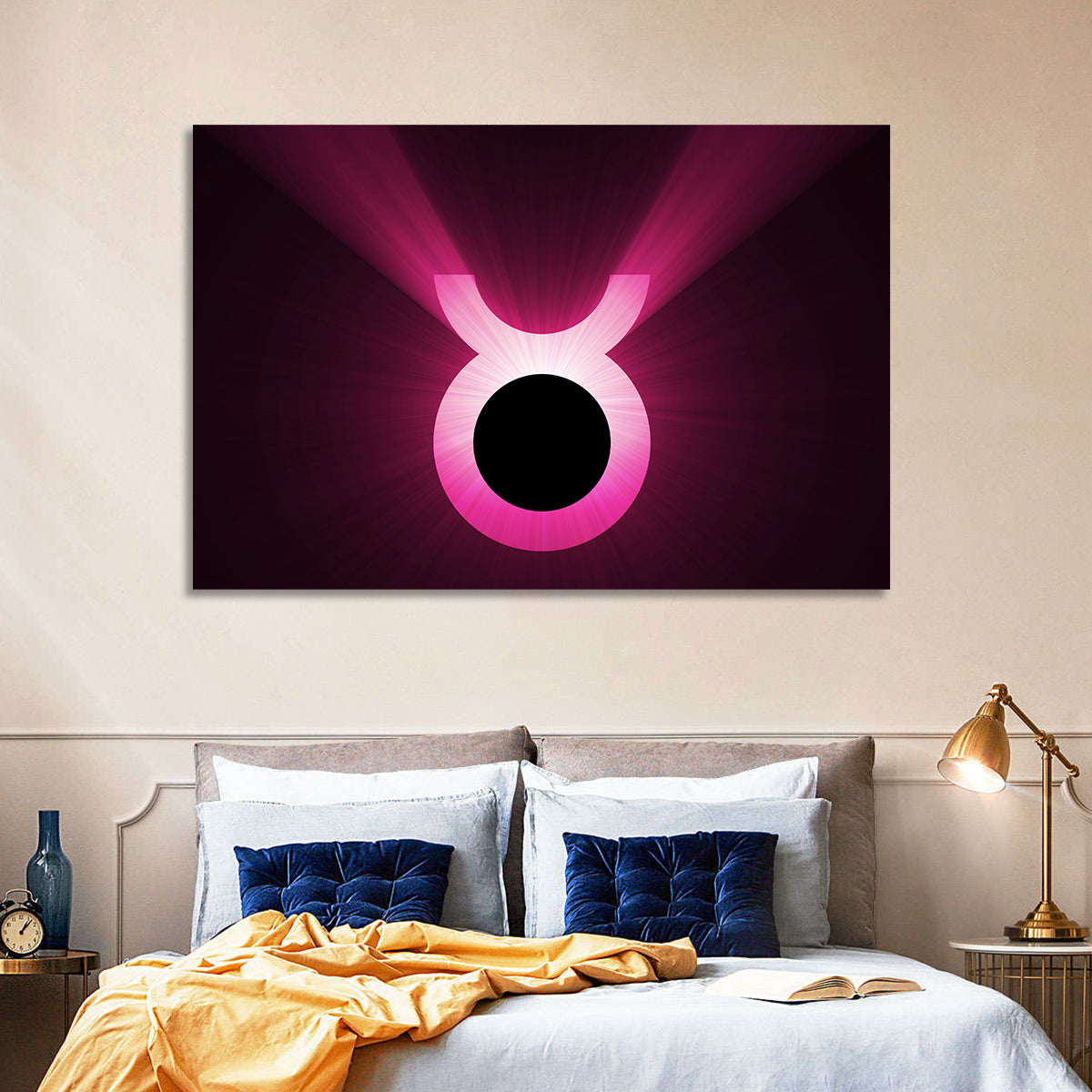 Glowing Pink Taurus Symbol Wall Art