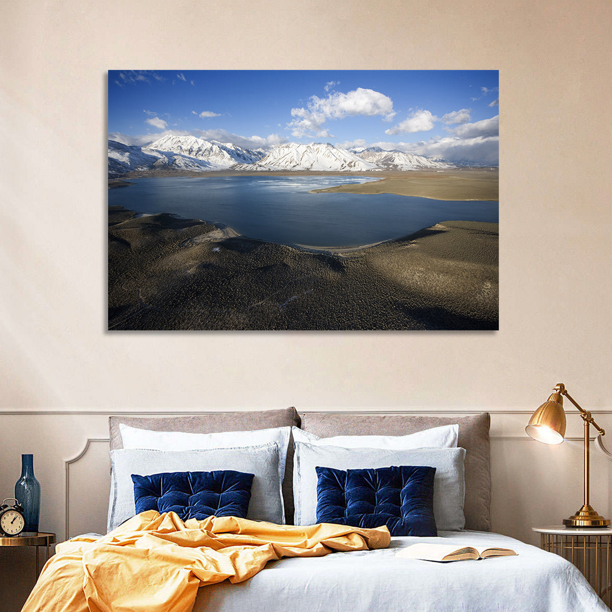 Lake Crowley Aerial View Wall Art in a room, landscape