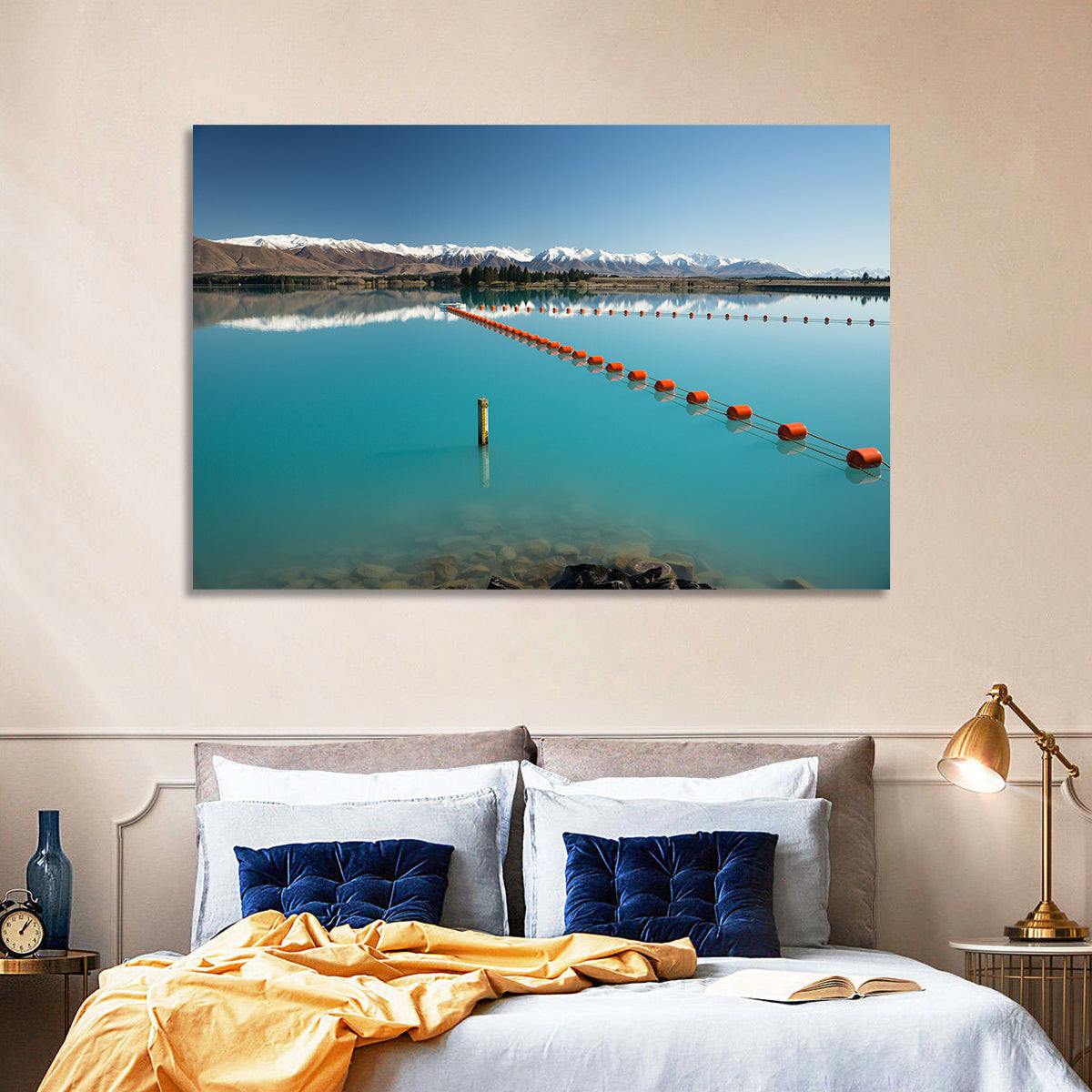 Lake Ruataniwha Reflection Wall Art in a room, landscape