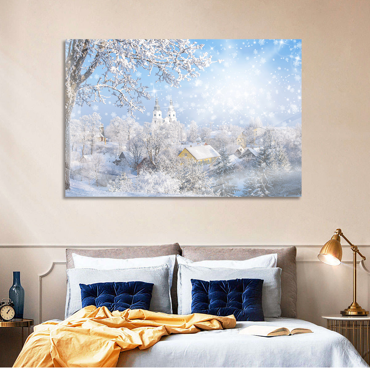 Frosted Village Wall Art in a room, landscape