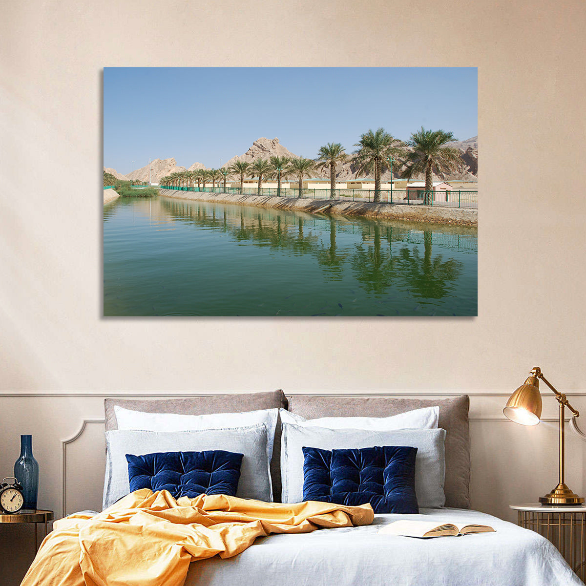 Palm Lake Reflections Wall Art in a room, landscape