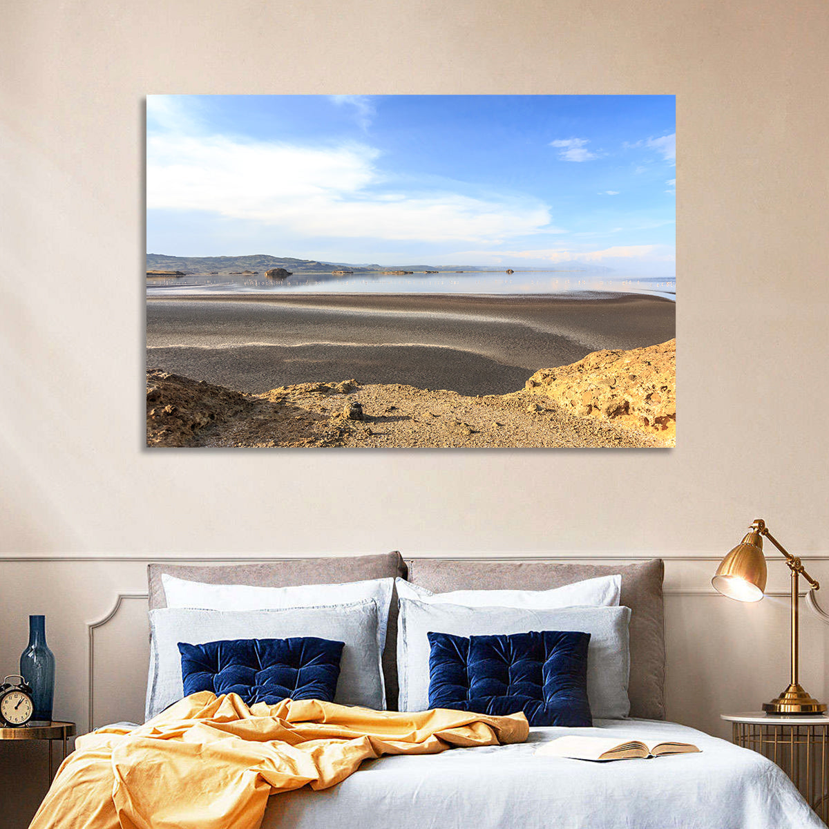 Lake Natron Flamingos Wall Art in a room, landscape