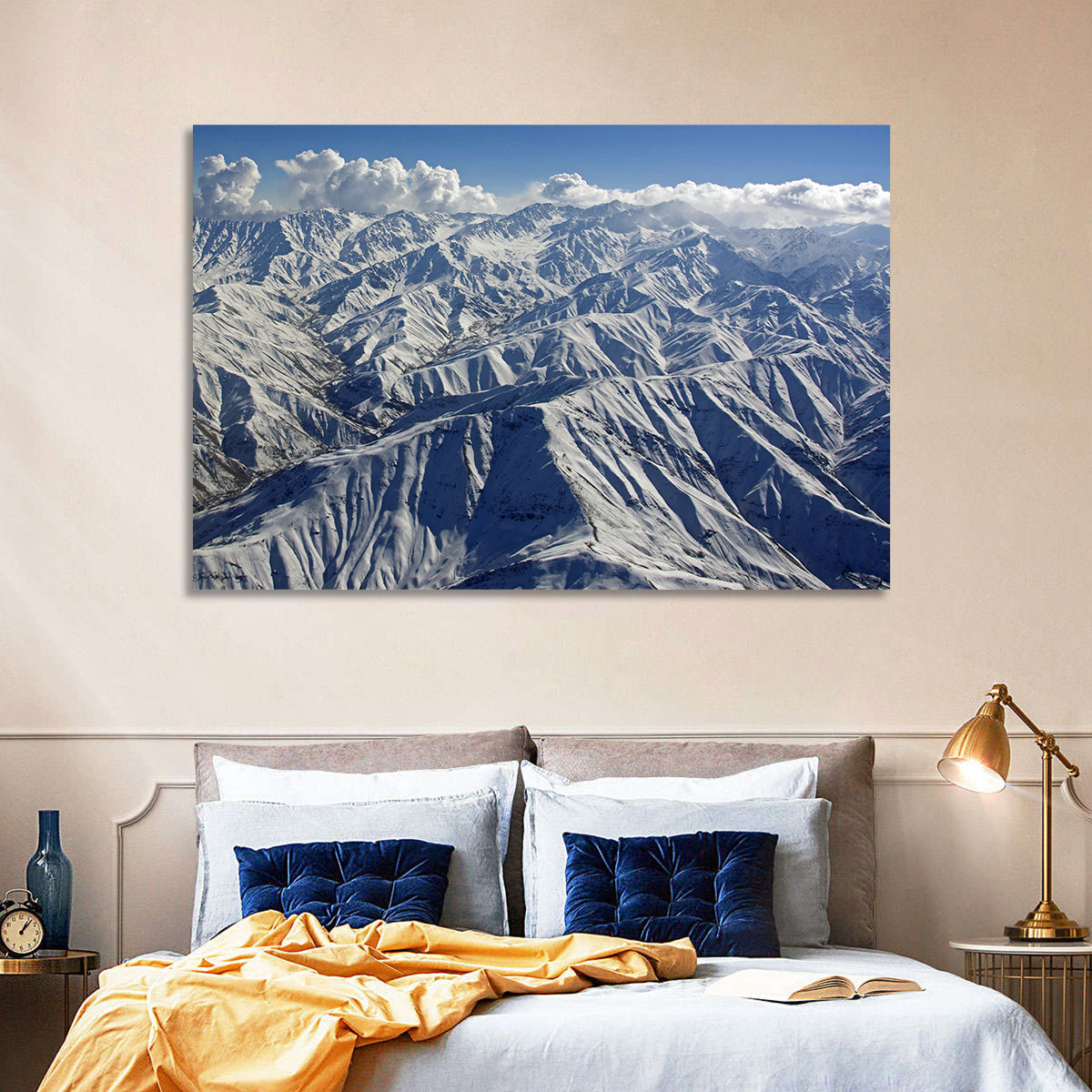 Snow-capped Afghan Mountains Wall Art in a room, landscape