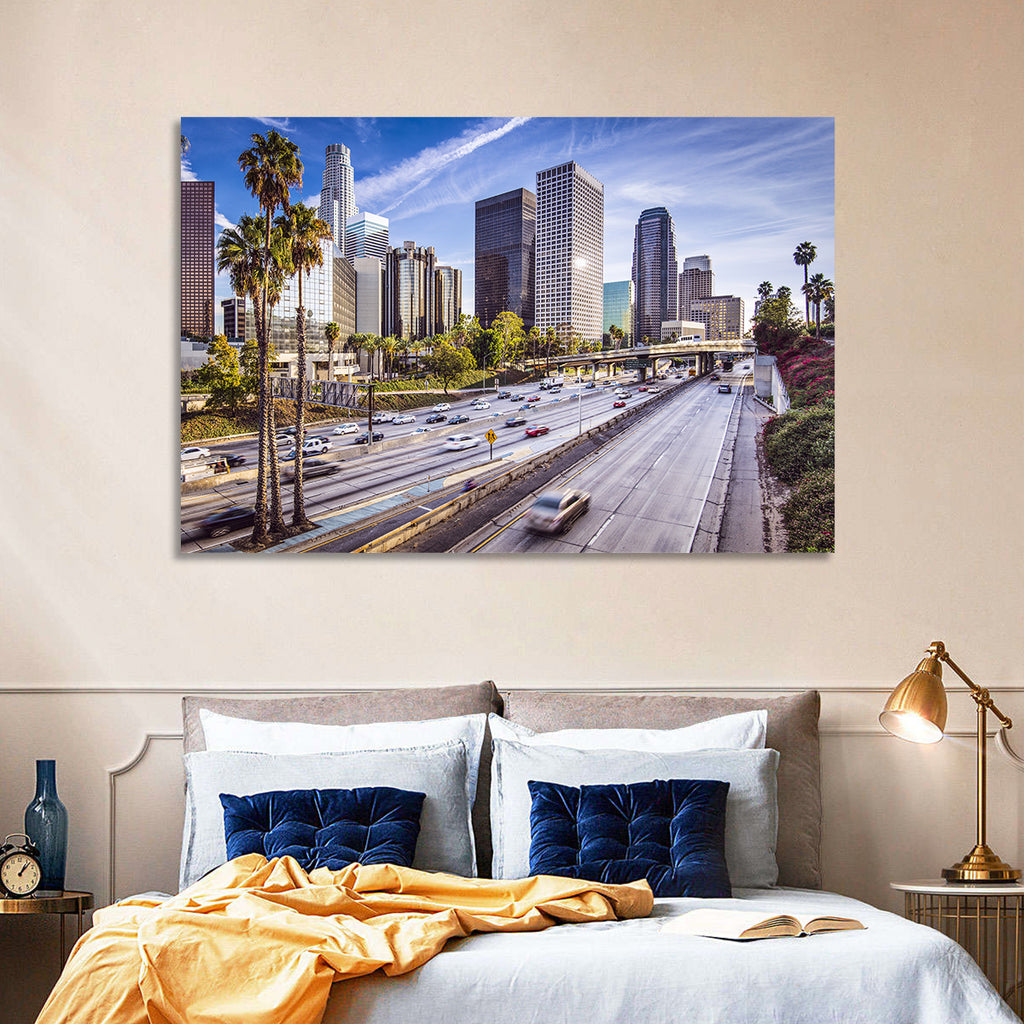 Los Angeles Freeway to Downtown Skyline Wall Art
