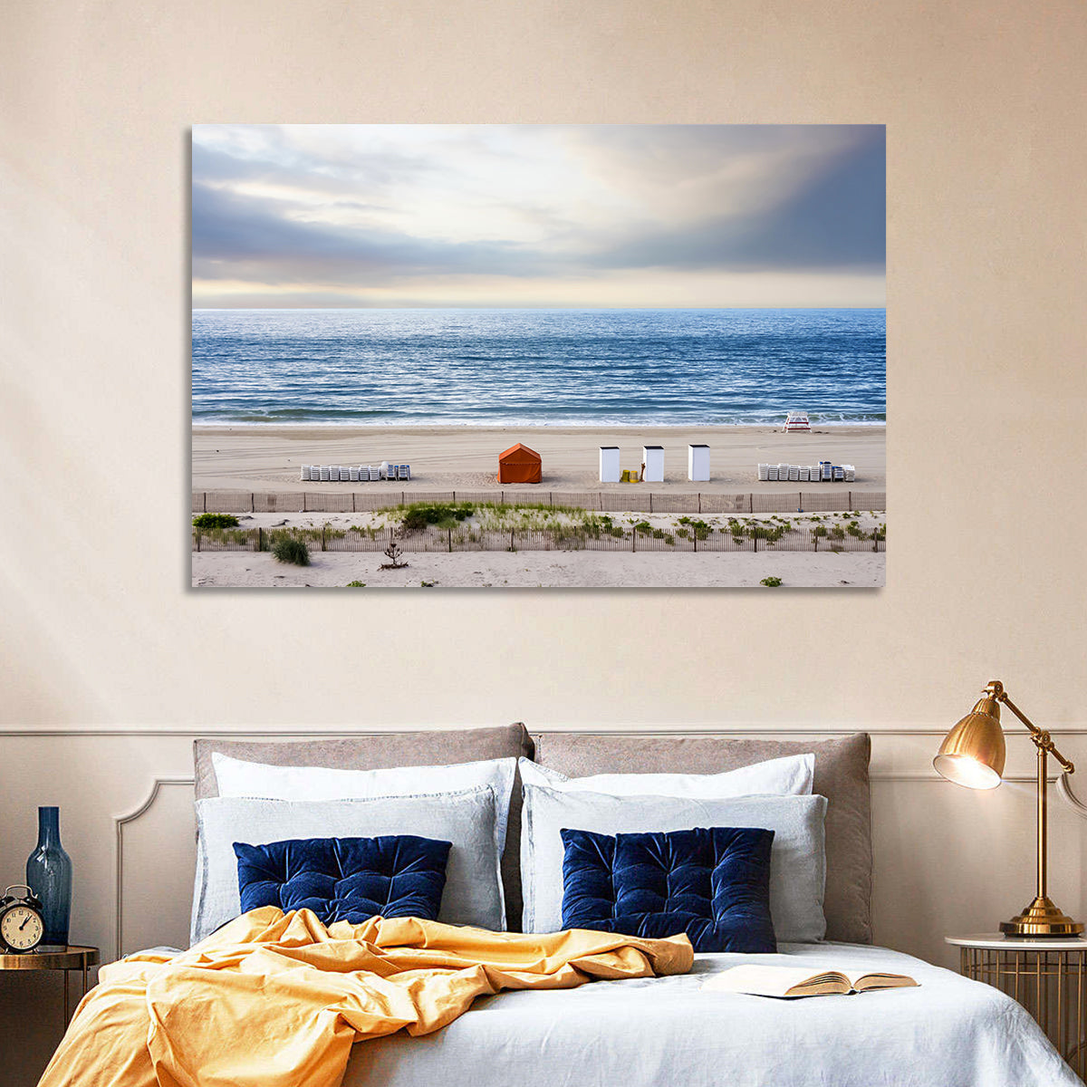 Cape May Beach Huts Wall Art in a room, landscape