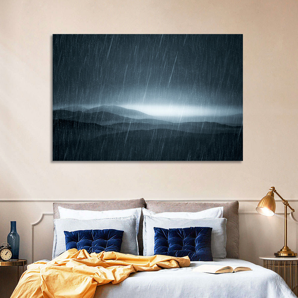 Rain Storm Over Mountains Wall Art in a room, landscape