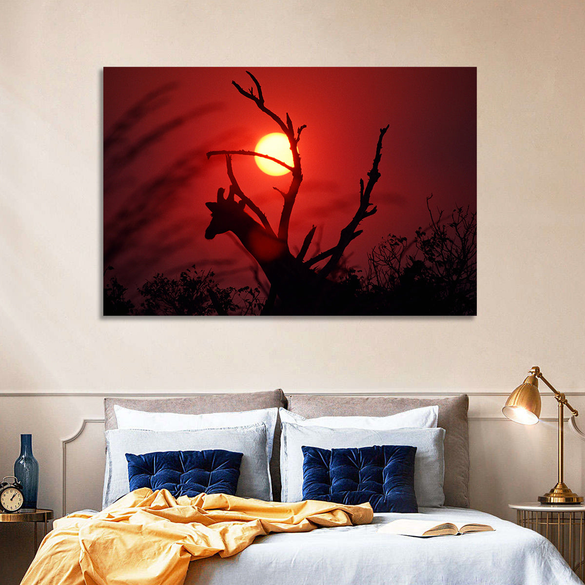 Giraffe Silhouette at Sunset Wall Art
