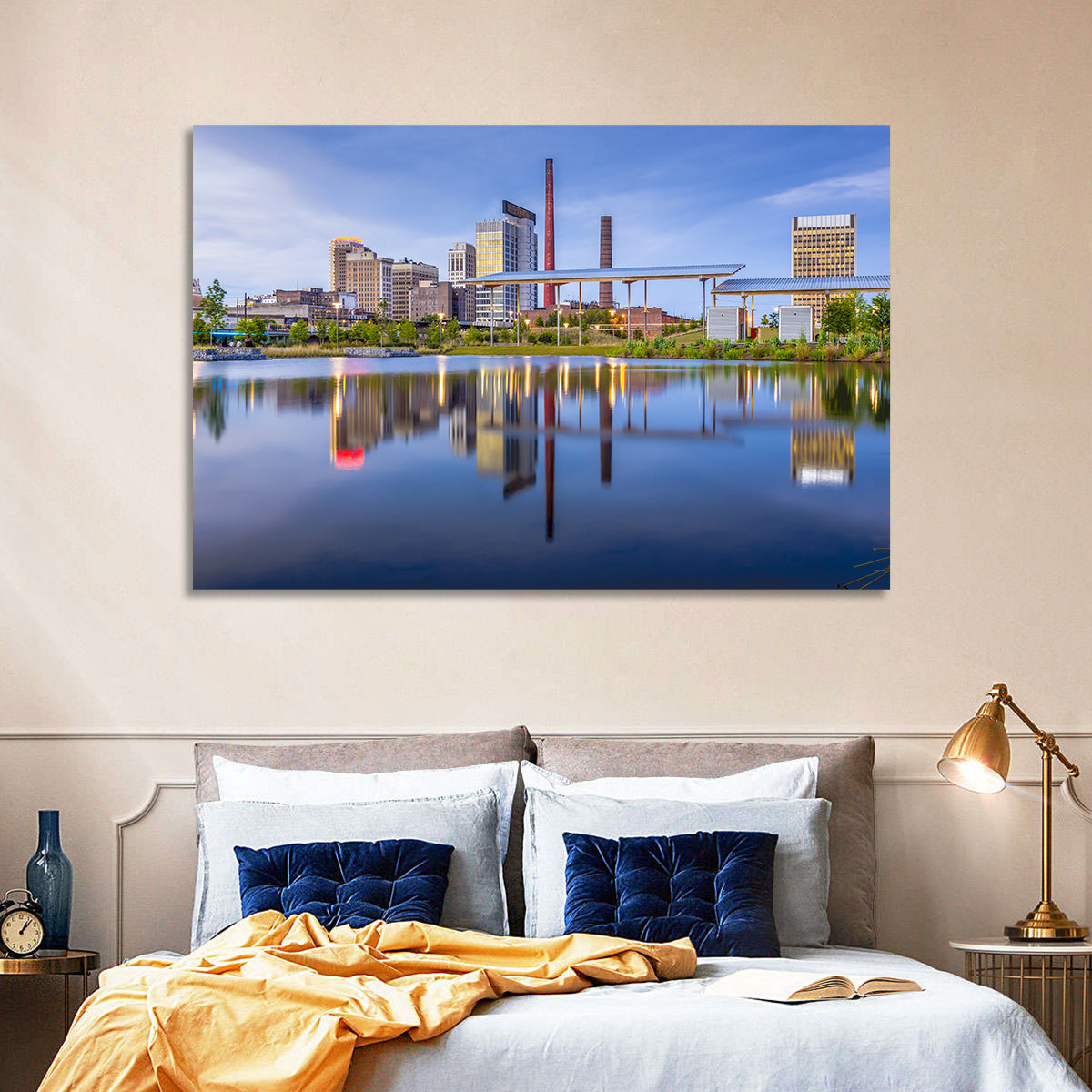 Birmingham Skyline Reflection at Twilight Wall Art