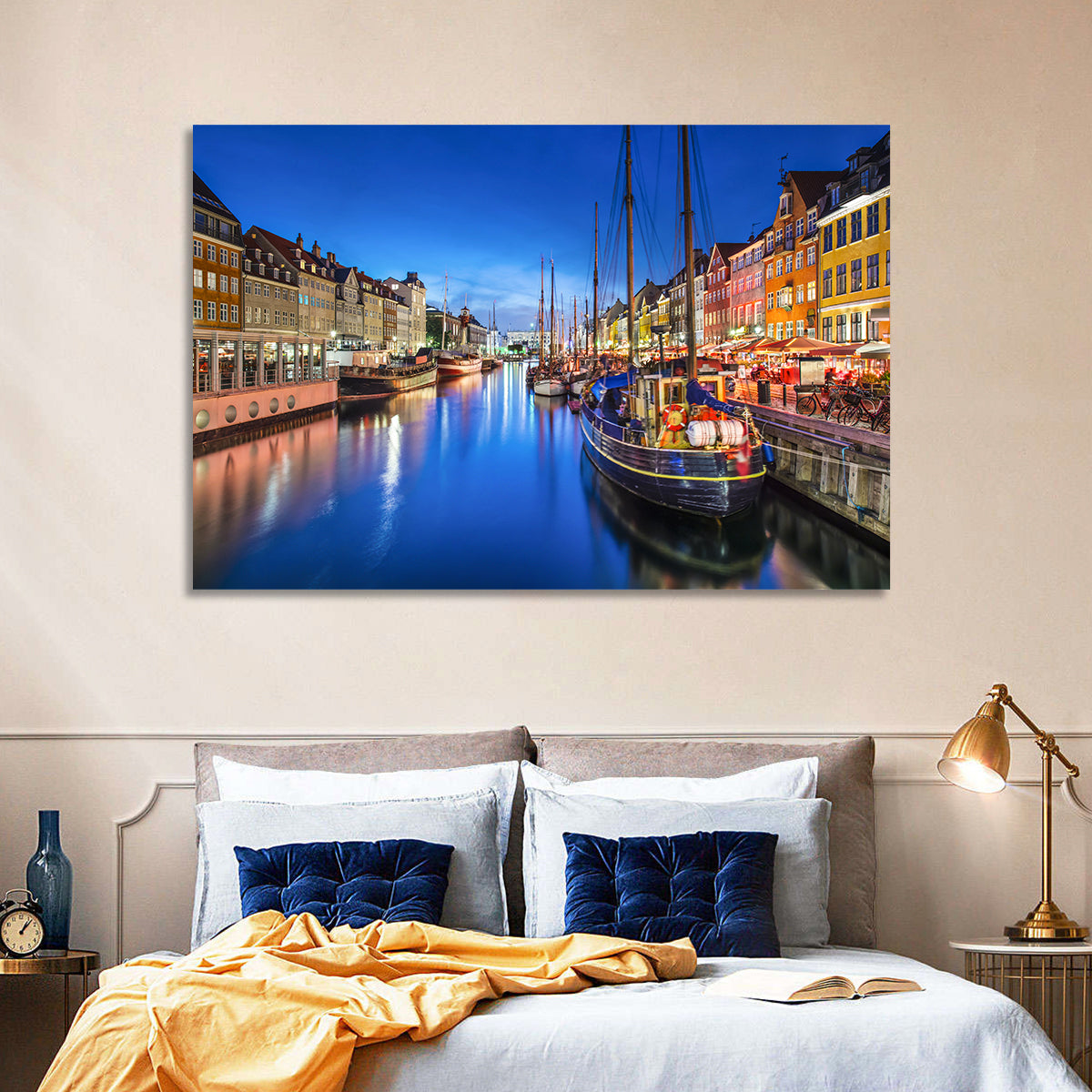 Nyhavn Canal at Dusk Wall Art in a room, landscape