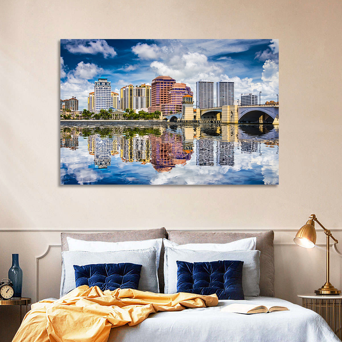 West Palm Beach Skyline Reflection Wall Art in a room, landscape