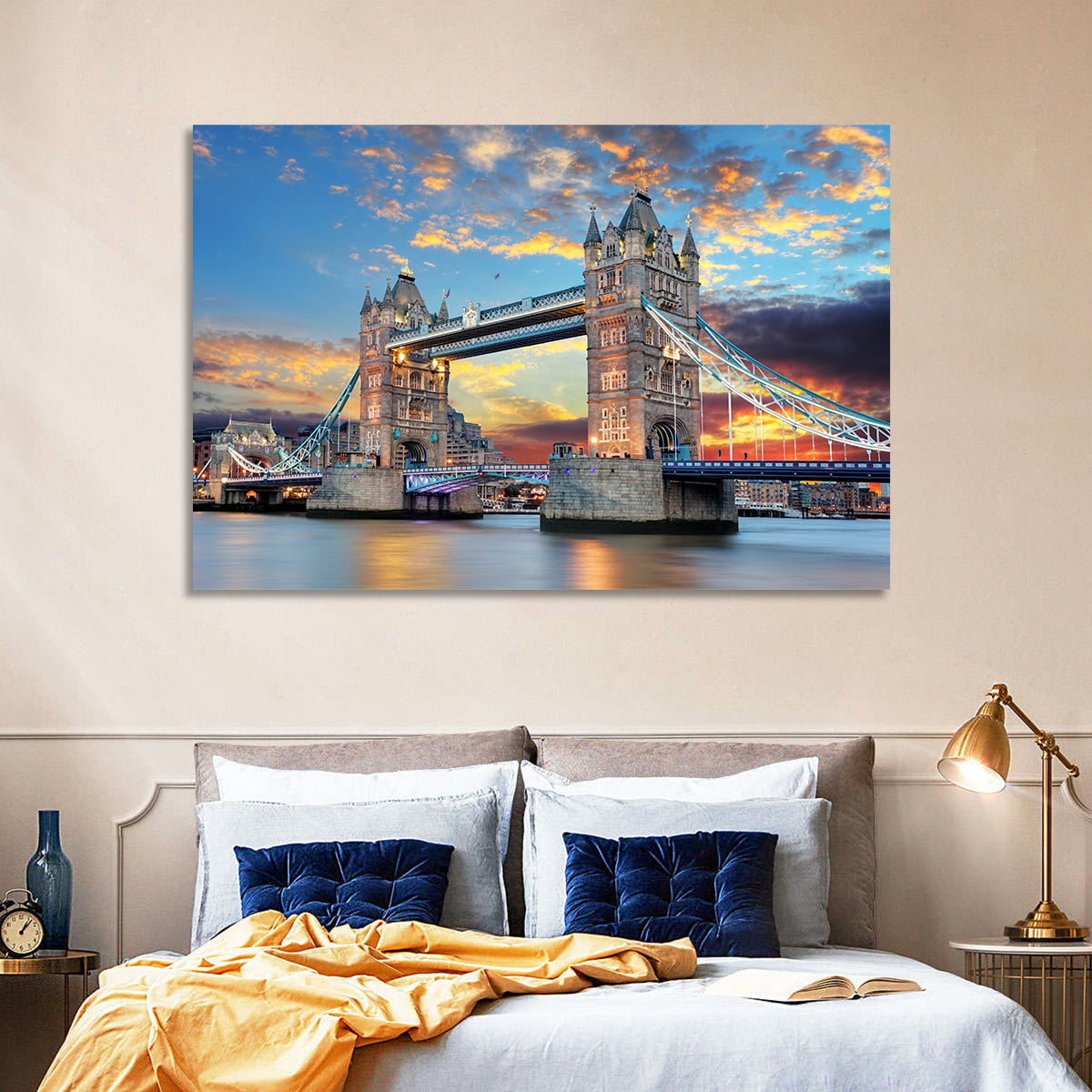 Tower Bridge at Sunset Wall Art in a room, landscape