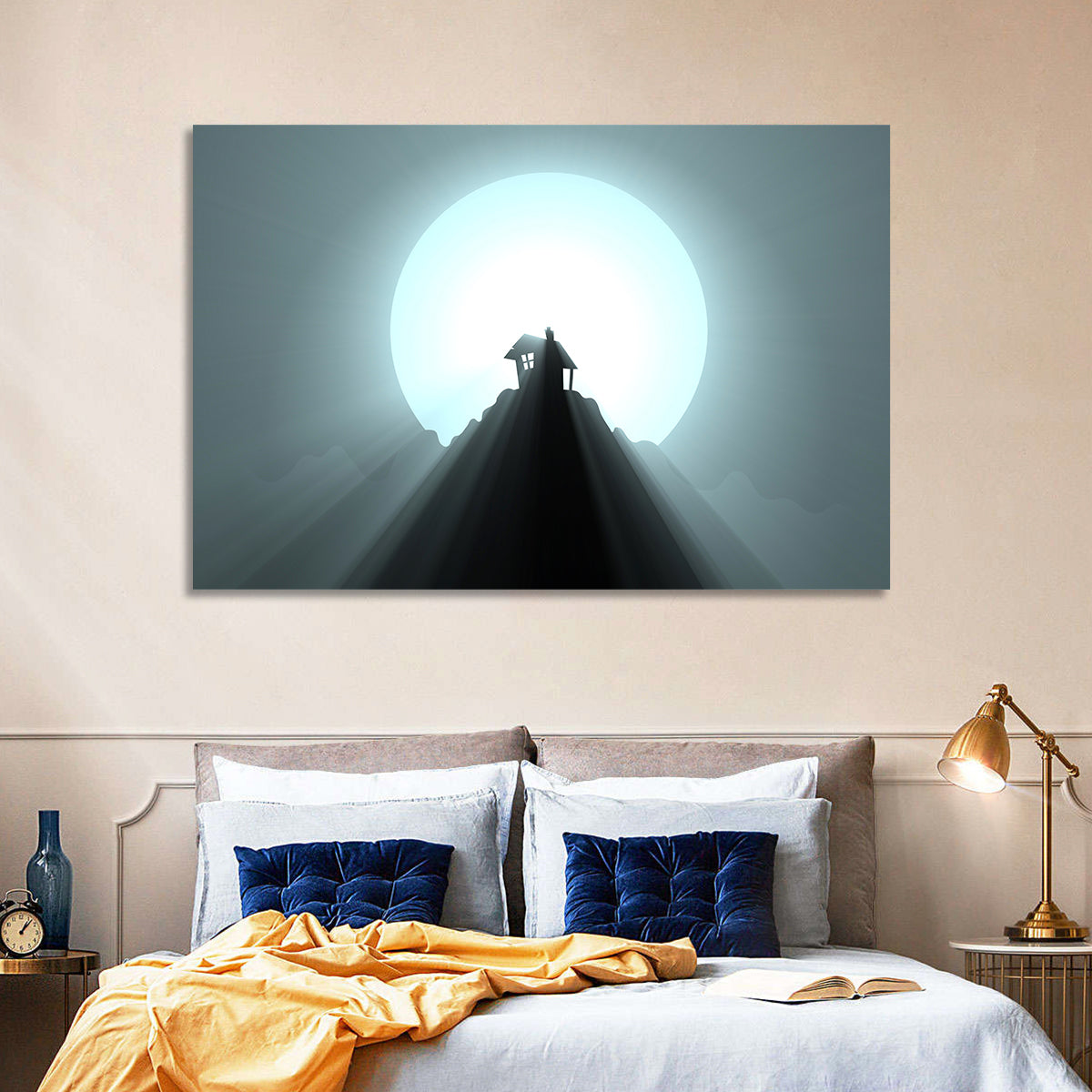 Moonlit Mountain Hut Wall Art