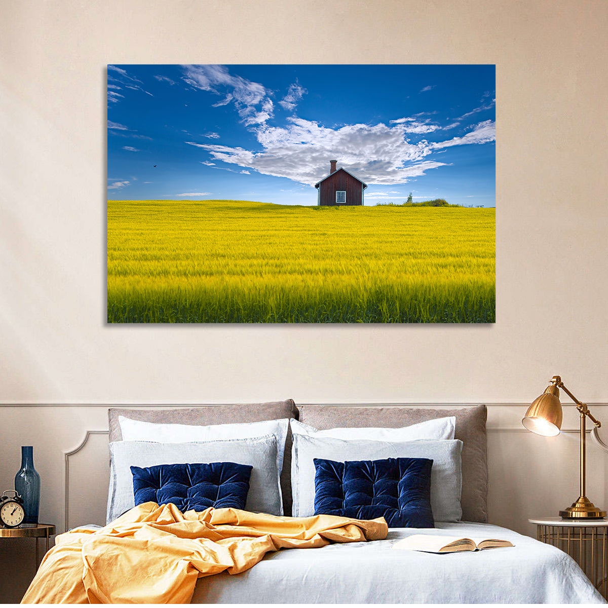 Red Barn in Golden Wheat Field Wall Art