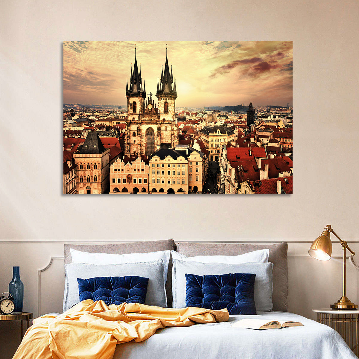 Prague Old Town Skyline at Golden Hour Wall Art in a room, landscape