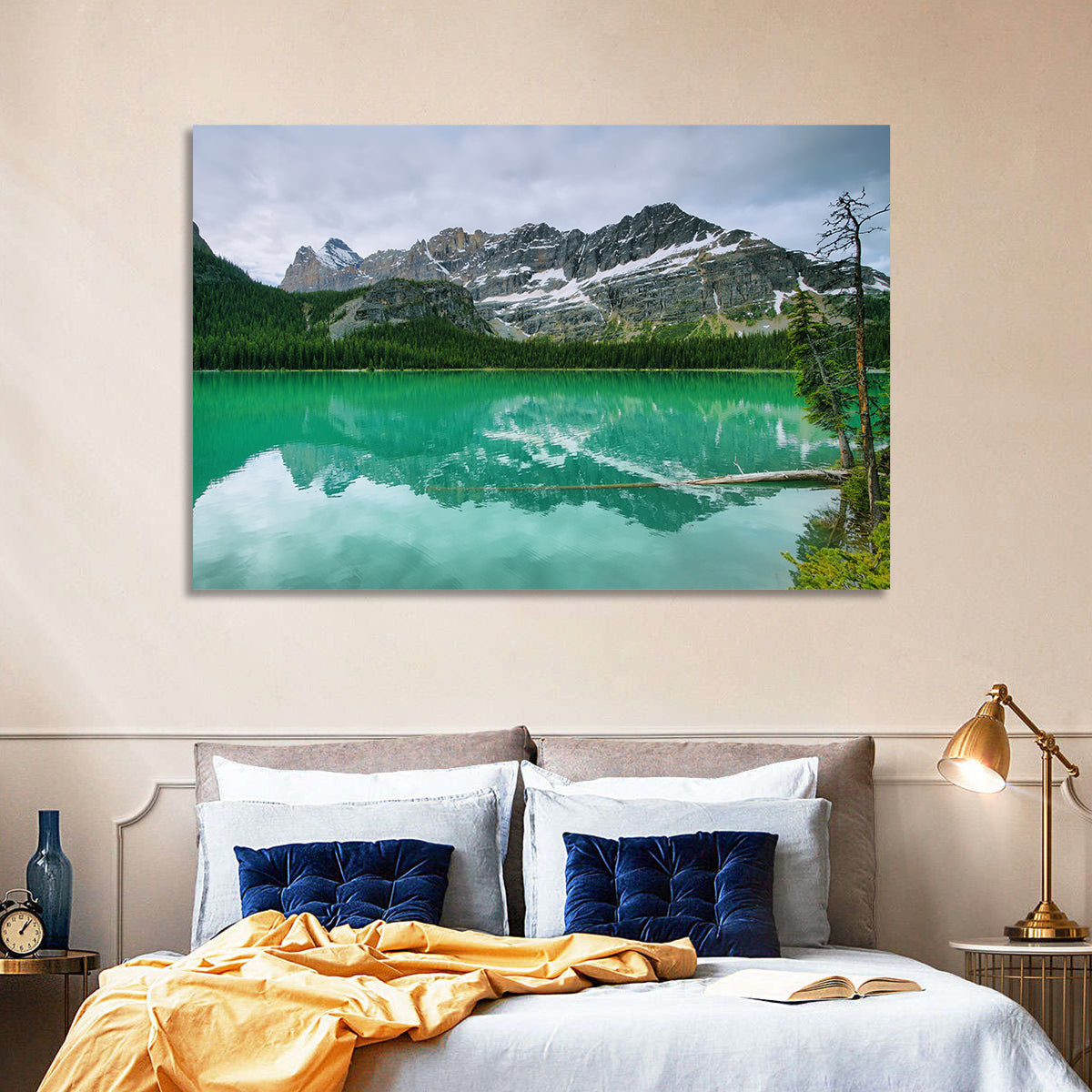 Lake O'hara Reflection Wall Art in a room, landscape