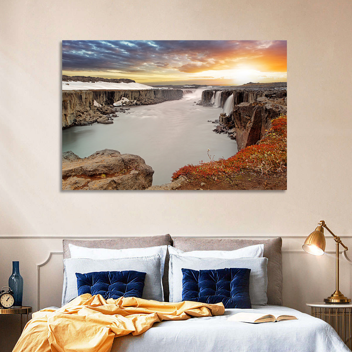 Selfoss Waterfall at Sunset Wall Art