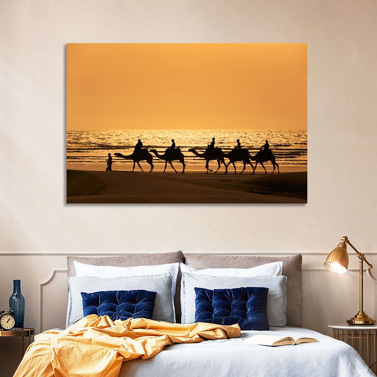 Camel Caravan Silhouette on Wet Sand Wall Art