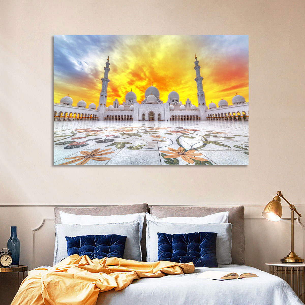 Sheikh Zayed Grand Mosque at Sunset Wall Art in a room, landscape