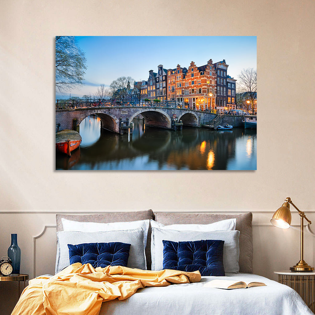 Brouwersgracht Canal Bridge at Dusk Wall Art
