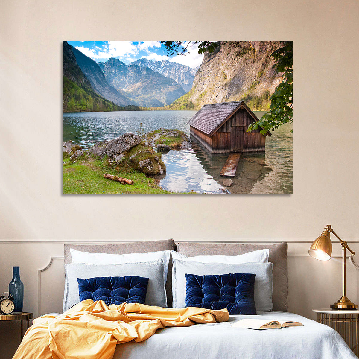 Obersee Boathouse at Königssee Wall Art in a room, landscape