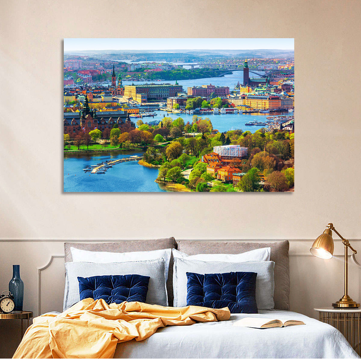 Gamla Stan Waterfront Wall Art in a room, landscape