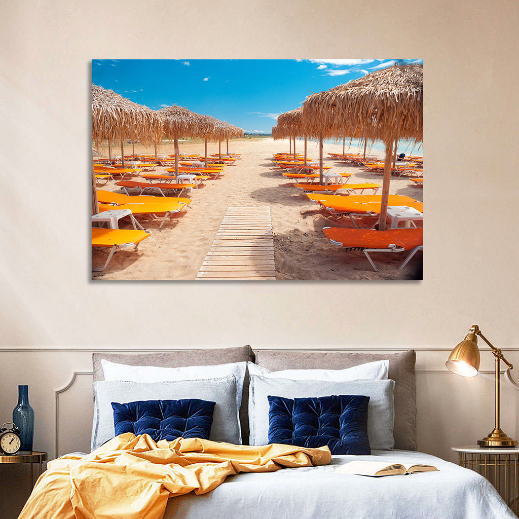Beach Boardwalk with Orange Loungers Wall Art