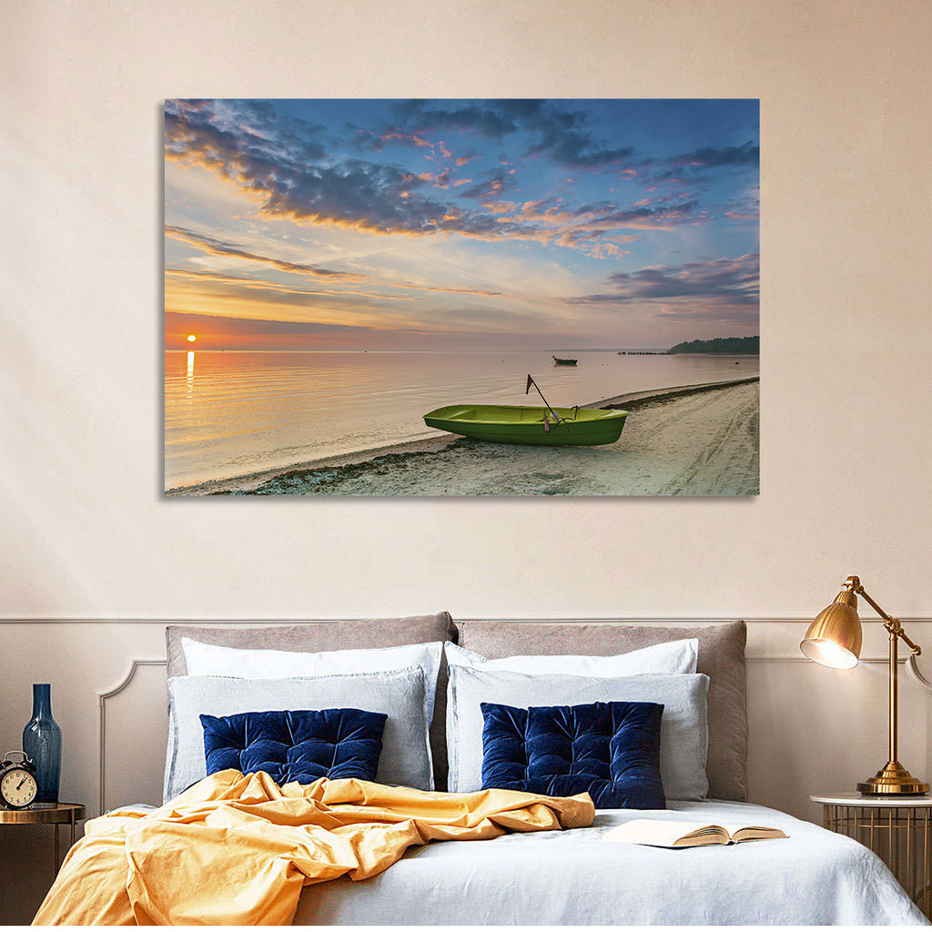Green Rowboat at Sunrise Wall Art
