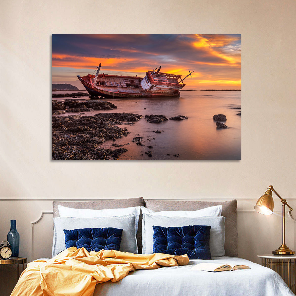 Shipwreck at Sunset Wall Art