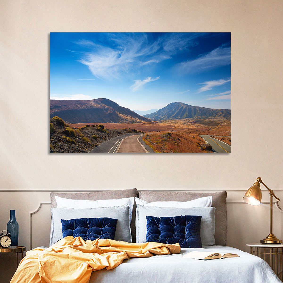 Mount Aso Winding Road Wall Art in a room, landscape