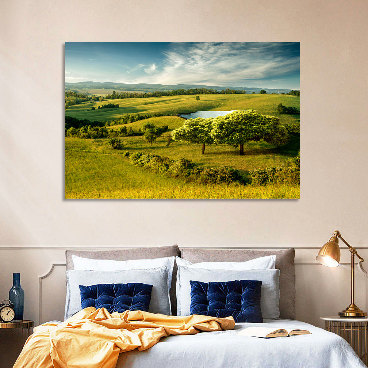 Rolling Hills with Pond Wall Art in a room, landscape