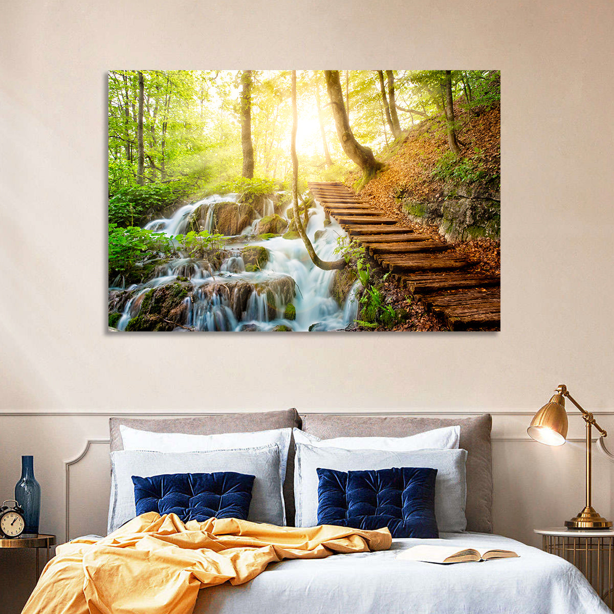 Plitvice Lakes Walkway Wall Art in a room, landscape