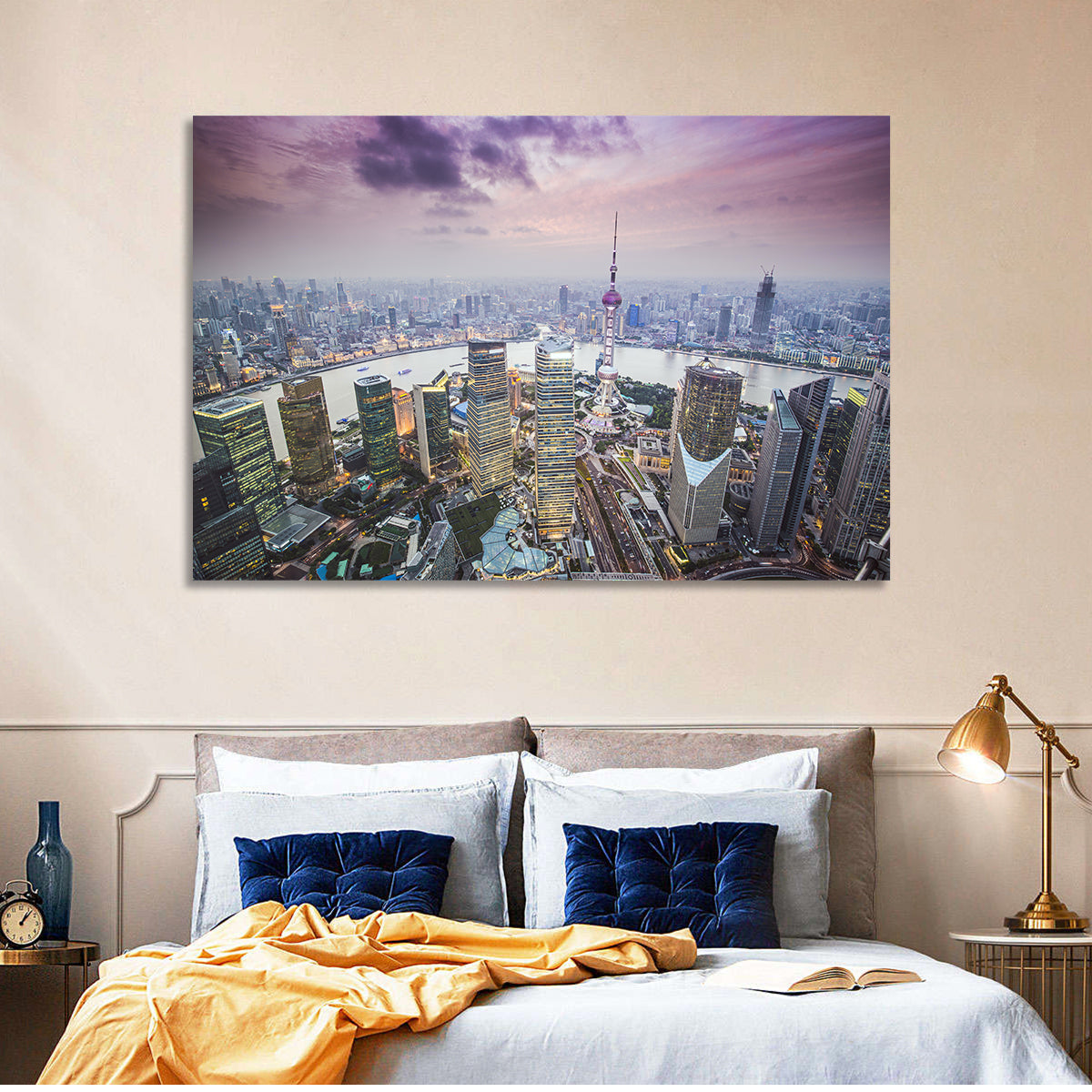 Pudong Cityscape Wall Art in a room, landscape