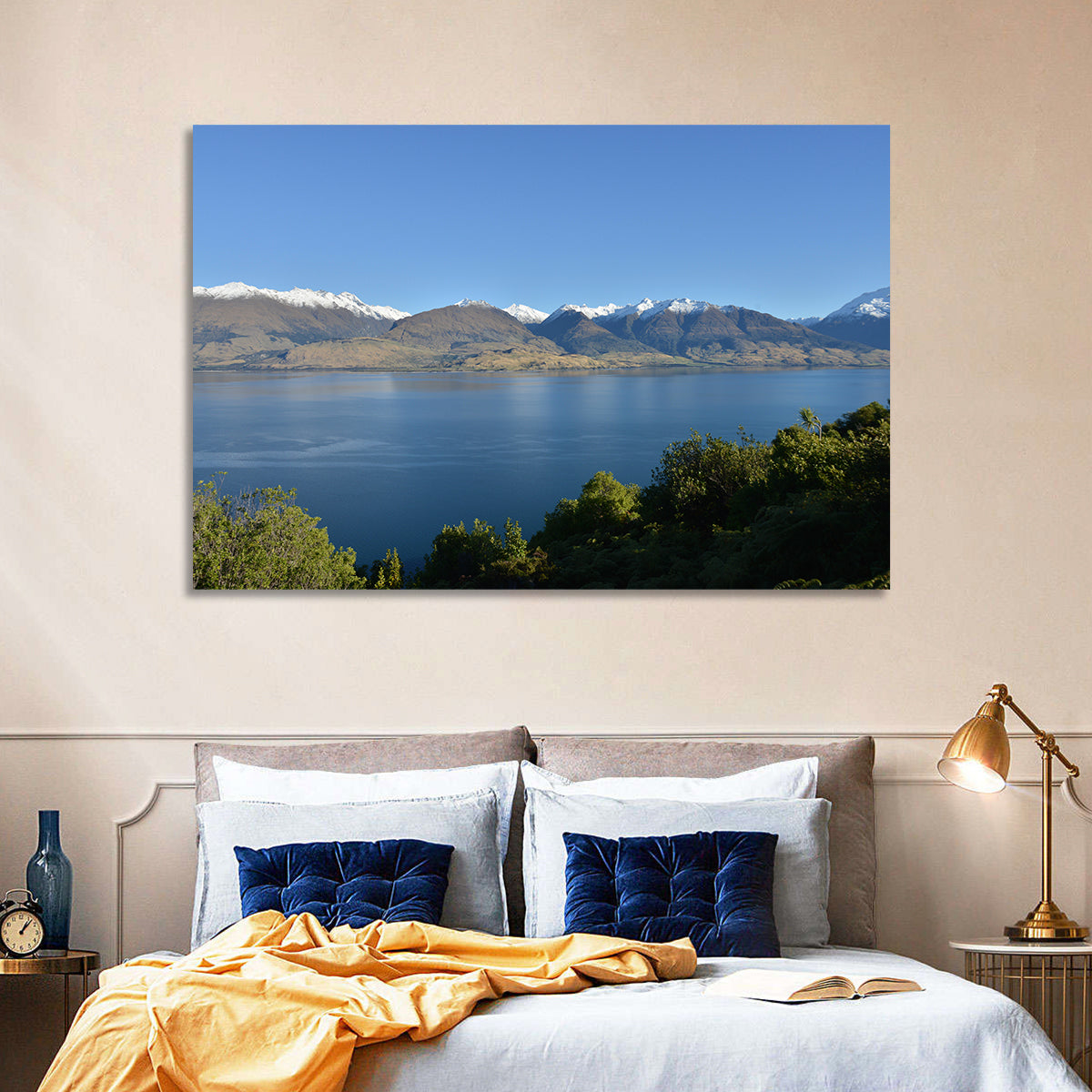 Wanaka Lake Reflection Wall Art in a room, landscape