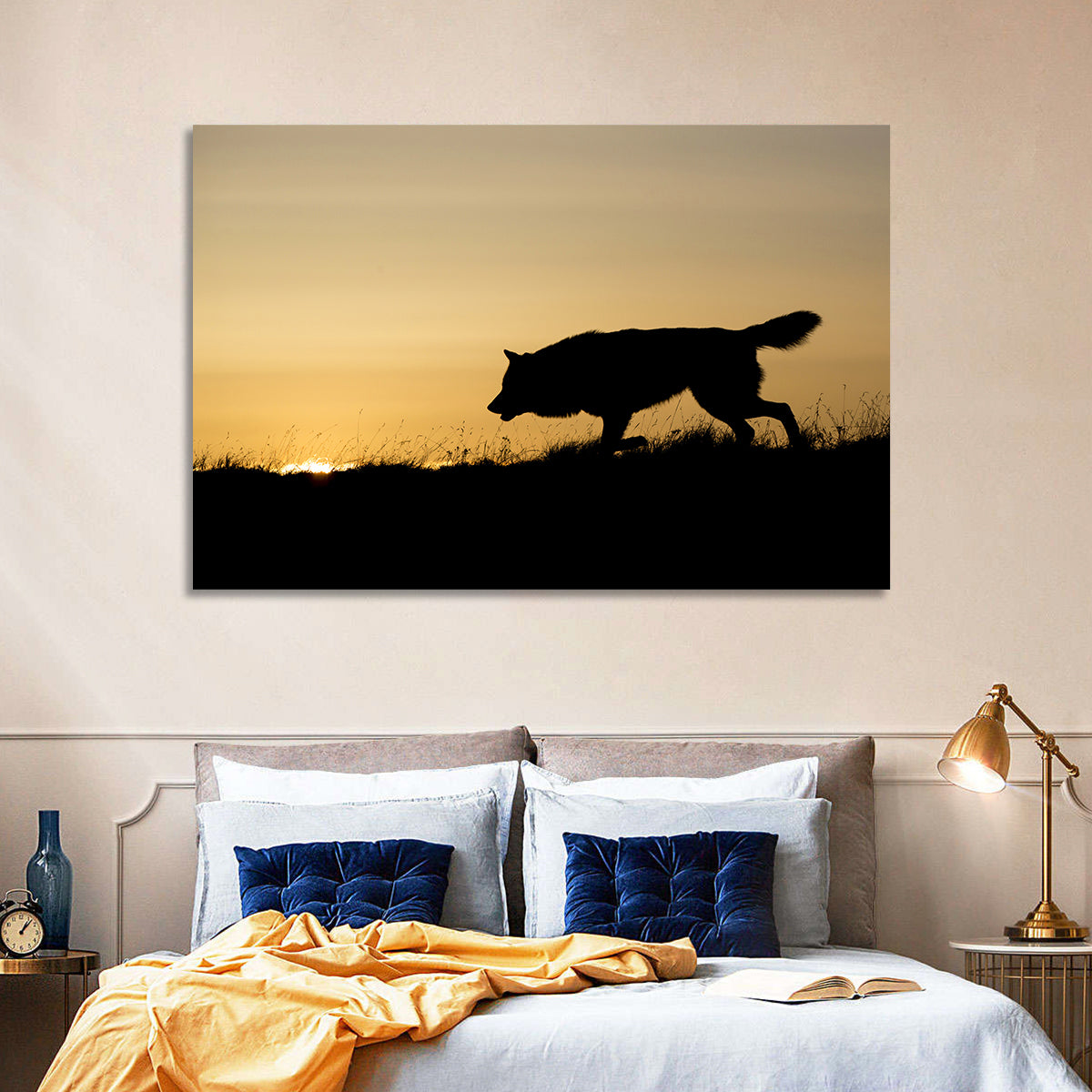 Wolf at Golden Horizon Wall Art