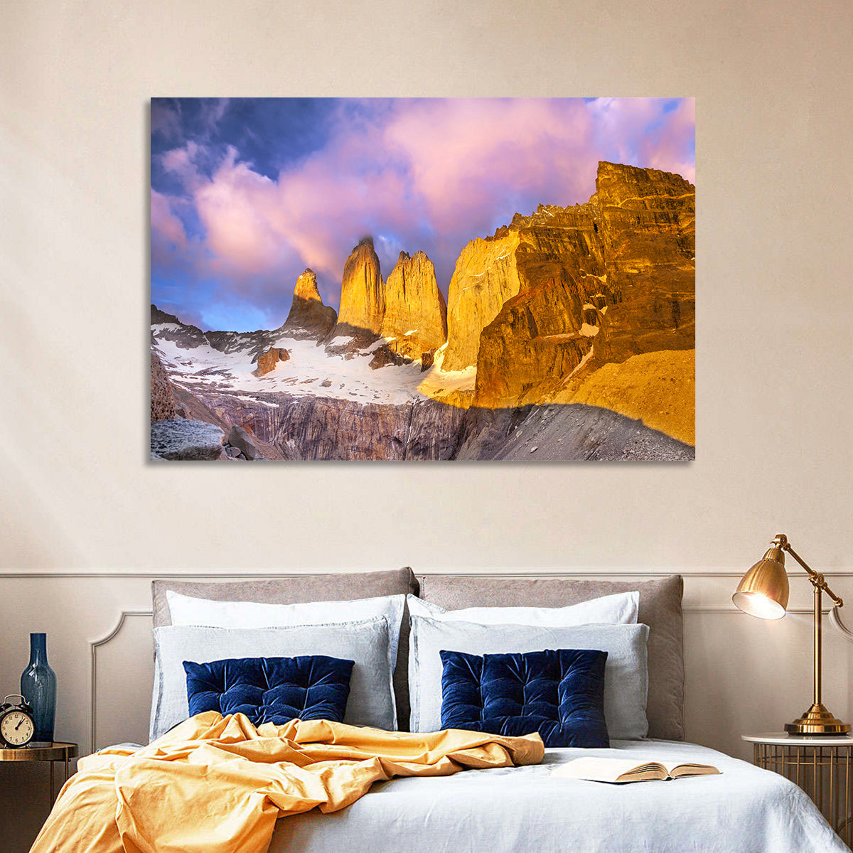Torres Del Paine Alpenglow Wall Art in a room, landscape
