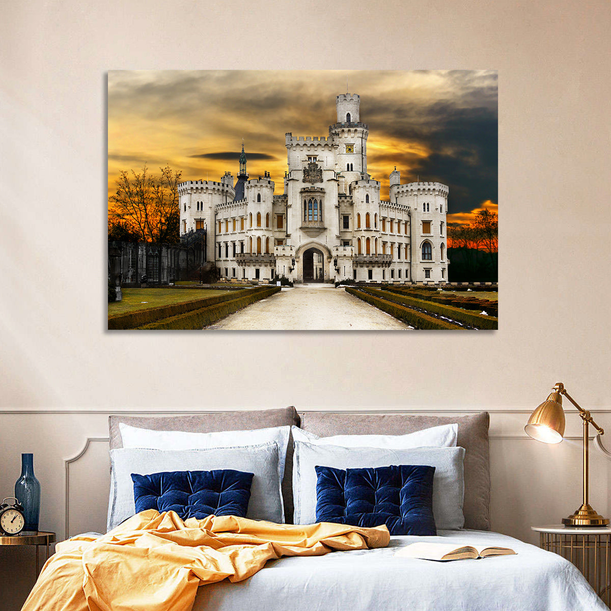 Hluboká Castle at Sunset Wall Art in a room, landscape