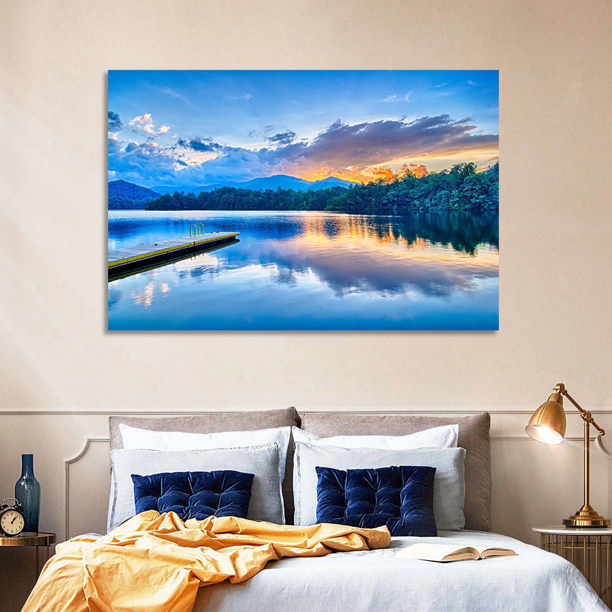 Santeetlah Lake at Golden Hour Wall Art in a room, landscape