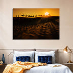 Camel Caravan Silhouette at Golden Sunset Wall Art