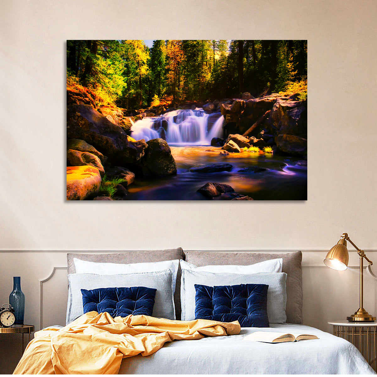 Autumn Mountain Waterfall Wall Art