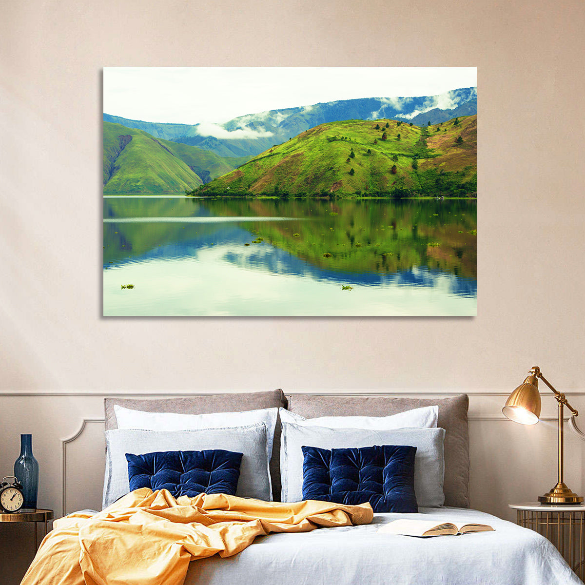Lake Toba Reflection Wall Art in a room, landscape