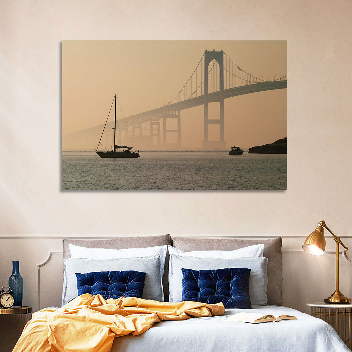 Newport Bridge in Golden Haze Wall Art