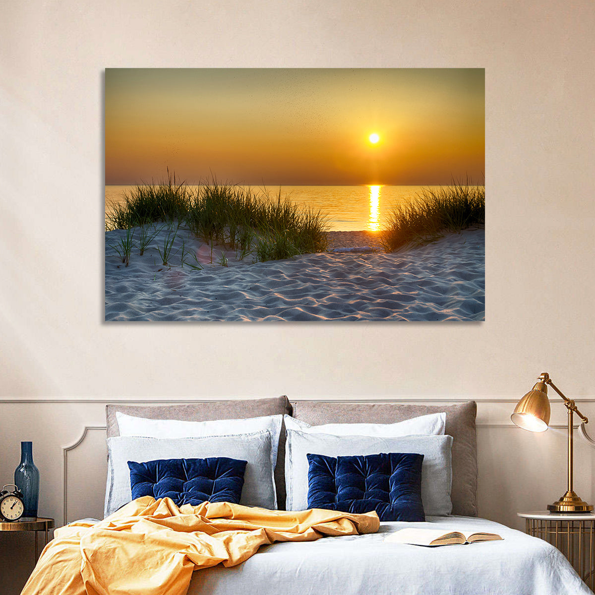 Lake Michigan Sunset Dunes Wall Art in a room, landscape